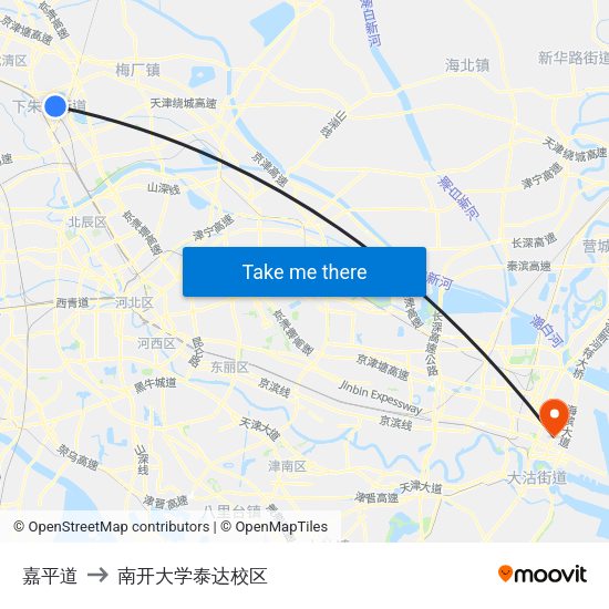 嘉平道 to 南开大学泰达校区 map