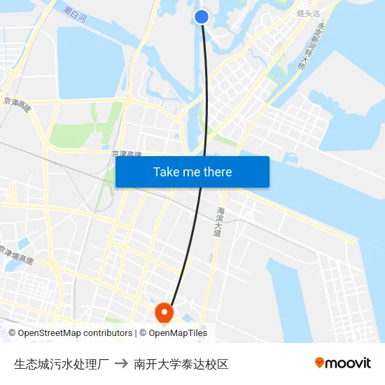 生态城污水处理厂 to 南开大学泰达校区 map