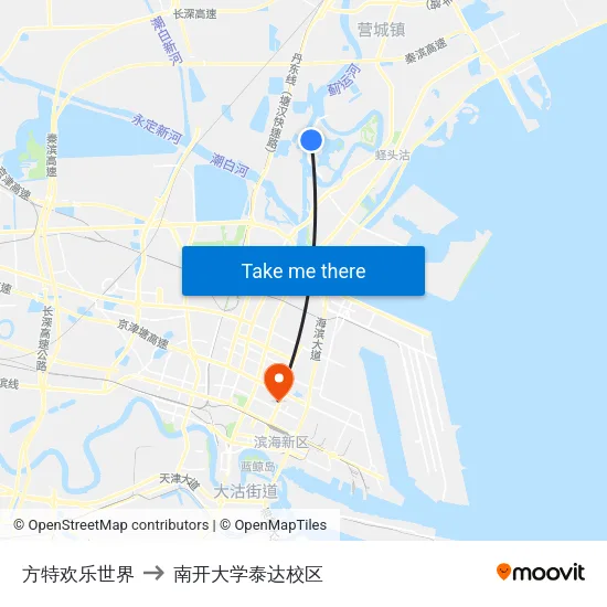 方特欢乐世界 to 南开大学泰达校区 map