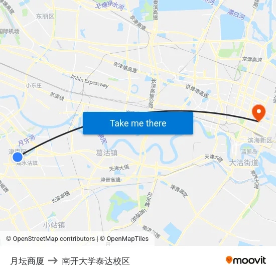 月坛商厦 to 南开大学泰达校区 map