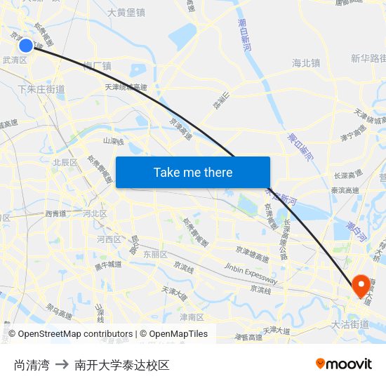 尚清湾 to 南开大学泰达校区 map