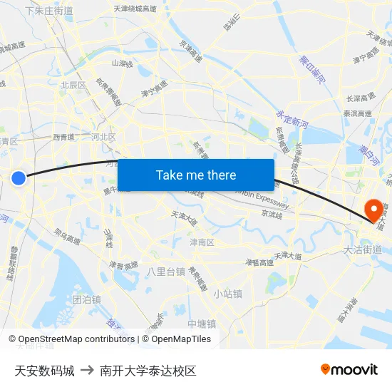 天安数码城 to 南开大学泰达校区 map