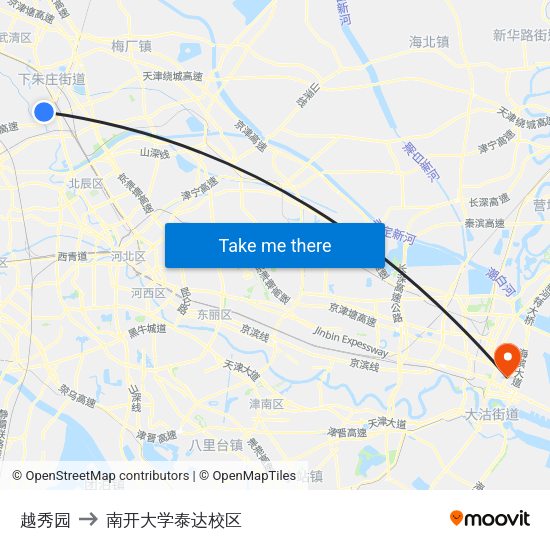 越秀园 to 南开大学泰达校区 map