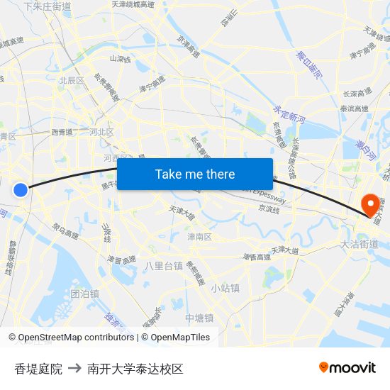香堤庭院 to 南开大学泰达校区 map