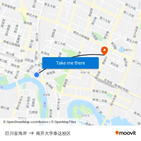 巨川金海岸 to 南开大学泰达校区 map