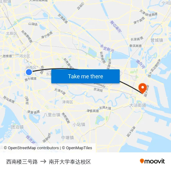 西南楼三号路 to 南开大学泰达校区 map
