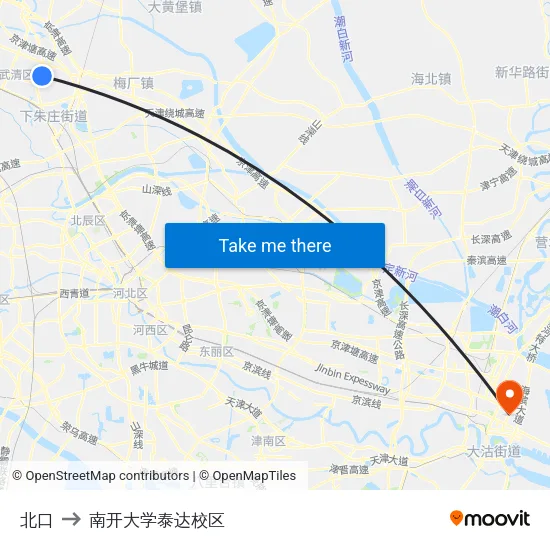 北口 to 南开大学泰达校区 map