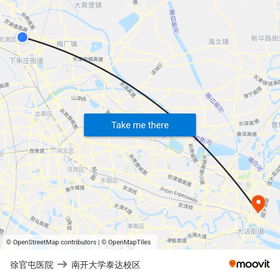 徐官屯医院 to 南开大学泰达校区 map