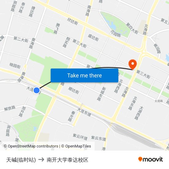 天碱(临时站) to 南开大学泰达校区 map