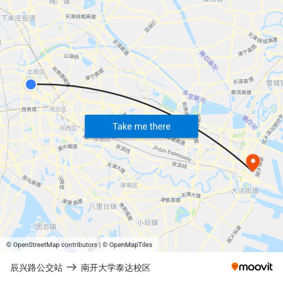 辰兴路公交站 to 南开大学泰达校区 map