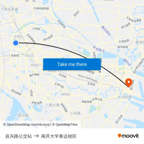 辰兴路公交站 to 南开大学泰达校区 map