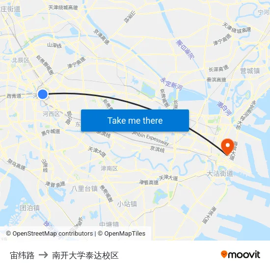 宙纬路 to 南开大学泰达校区 map