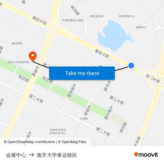 会展中心 to 南开大学泰达校区 map