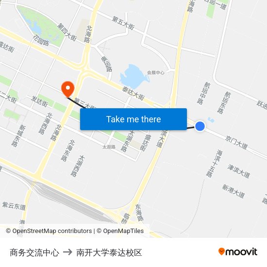 商务交流中心 to 南开大学泰达校区 map