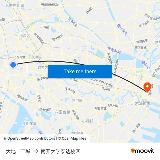 大地十二城 to 南开大学泰达校区 map