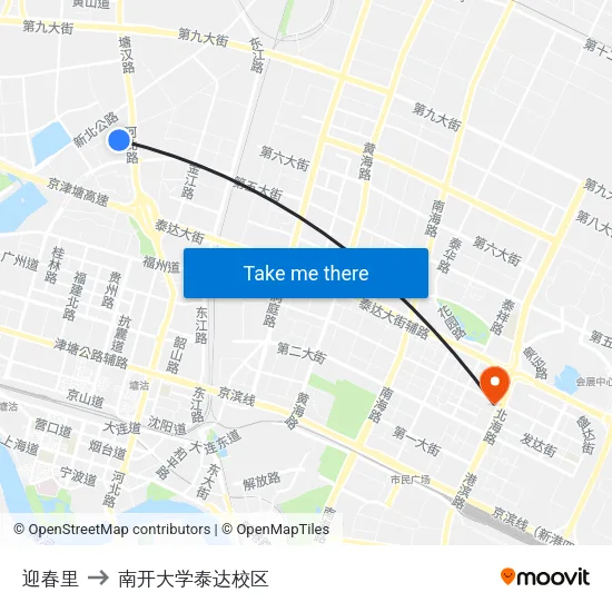 迎春里 to 南开大学泰达校区 map