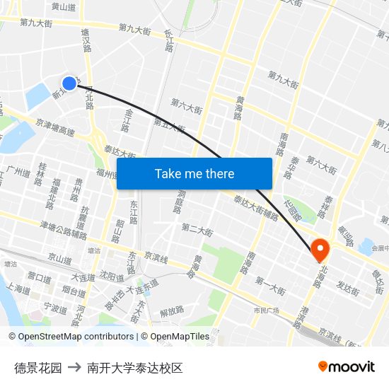 德景花园 to 南开大学泰达校区 map