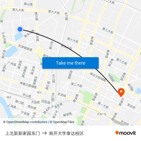 上北新新家园东门 to 南开大学泰达校区 map