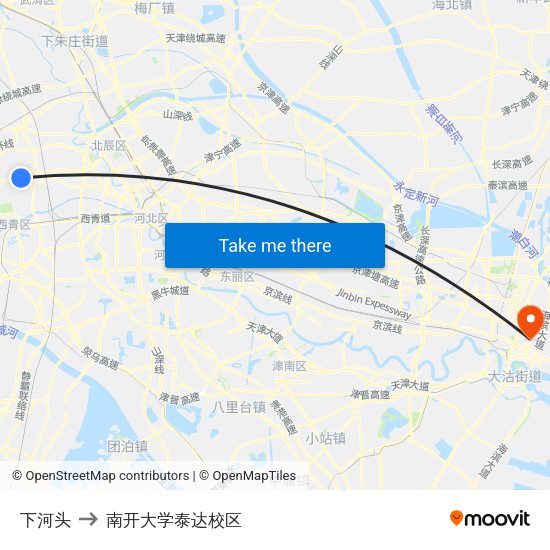 下河头 to 南开大学泰达校区 map