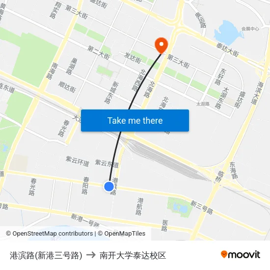 港滨路(新港三号路) to 南开大学泰达校区 map