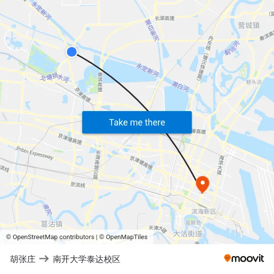 胡张庄 to 南开大学泰达校区 map