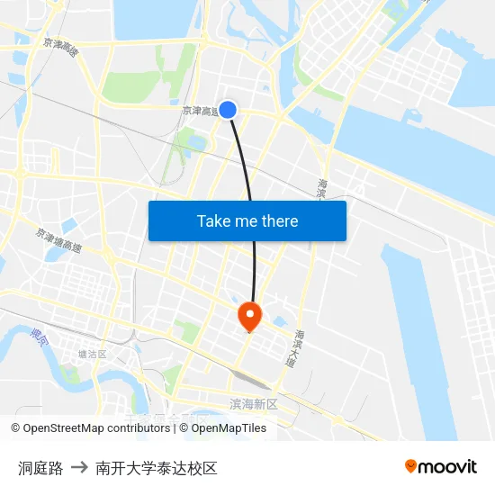 洞庭路 to 南开大学泰达校区 map