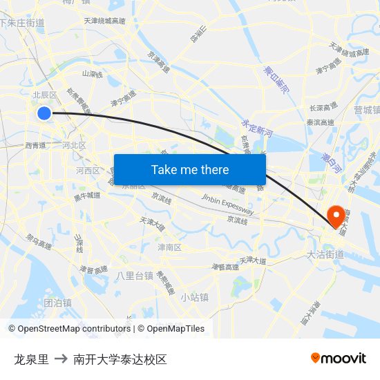 龙泉里 to 南开大学泰达校区 map