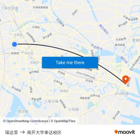 瑞达里 to 南开大学泰达校区 map