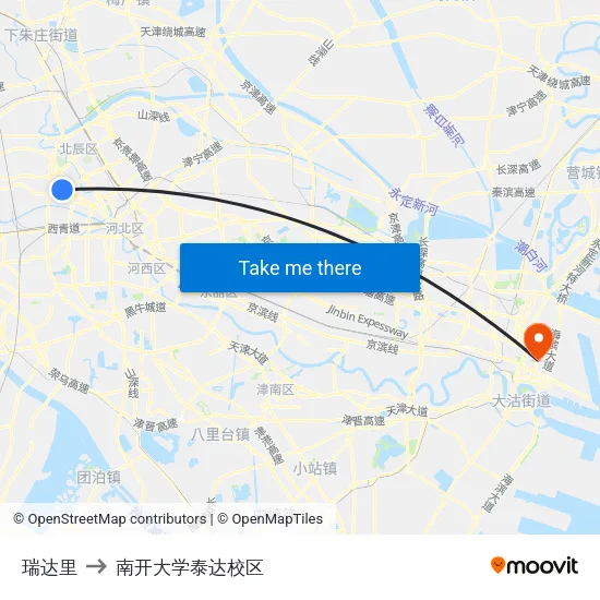 瑞达里 to 南开大学泰达校区 map