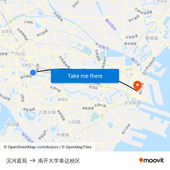 滨河庭苑 to 南开大学泰达校区 map