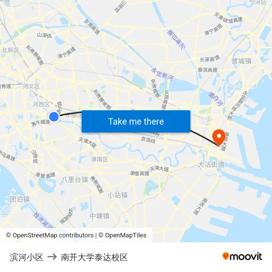 滨河小区 to 南开大学泰达校区 map