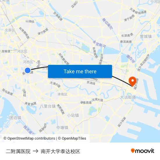 二附属医院 to 南开大学泰达校区 map