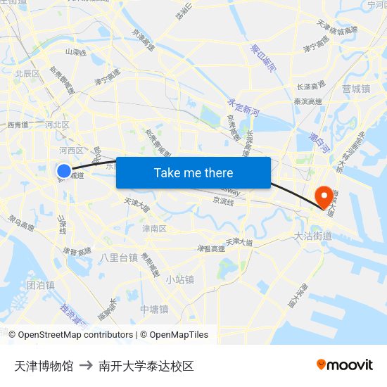 天津博物馆 to 南开大学泰达校区 map