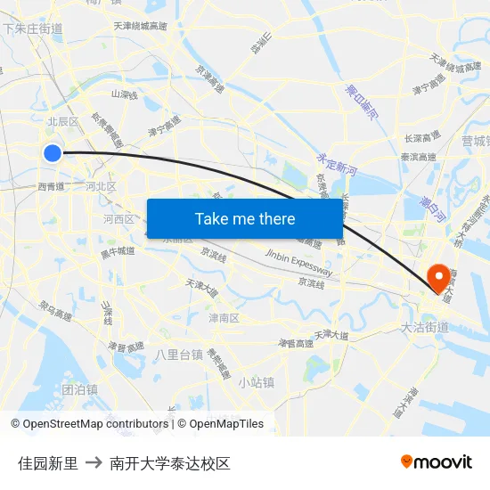 佳园新里 to 南开大学泰达校区 map