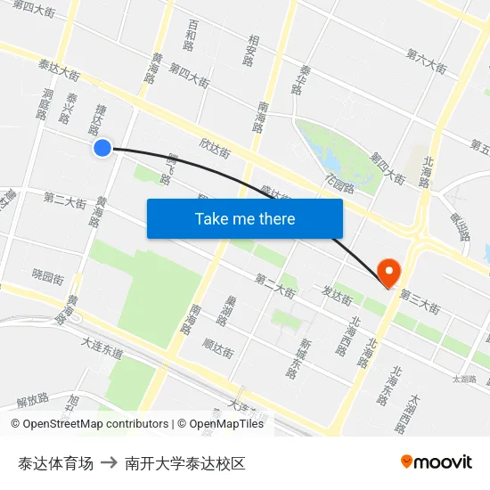 泰达体育场 to 南开大学泰达校区 map