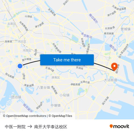中医一附院 to 南开大学泰达校区 map