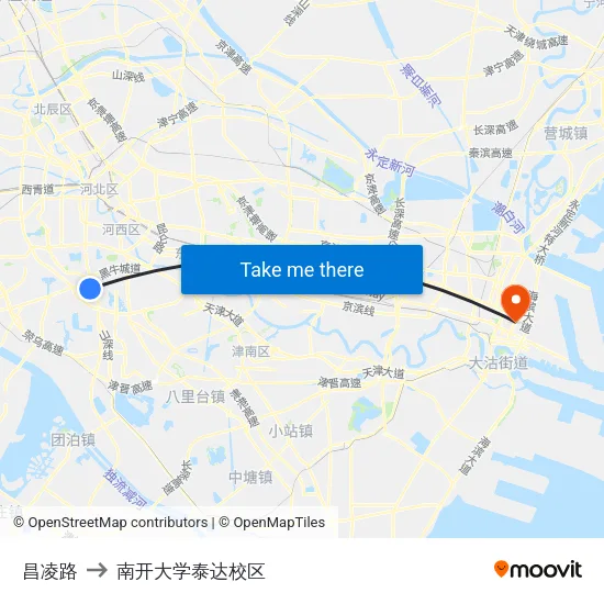 昌凌路 to 南开大学泰达校区 map
