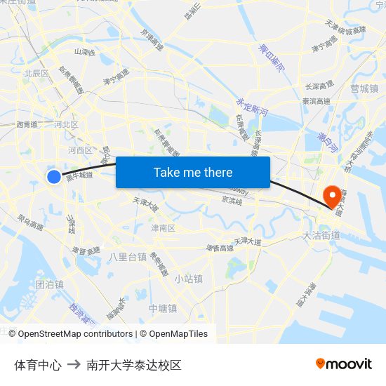 体育中心 to 南开大学泰达校区 map