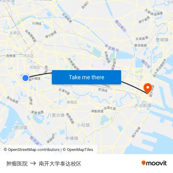 肿瘤医院 to 南开大学泰达校区 map