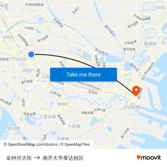 金钟河大街 to 南开大学泰达校区 map