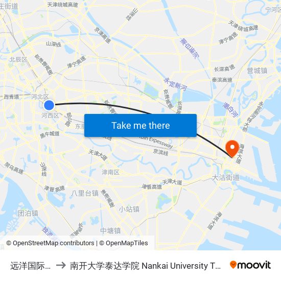 远洋国际中心 to 南开大学泰达学院 Nankai University TEDA College map