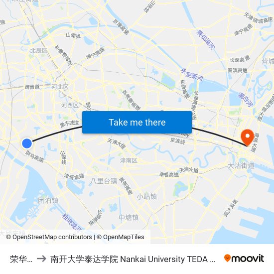 荣华桥 to 南开大学泰达学院 Nankai University TEDA College map