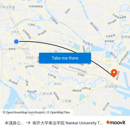 本溪路公交站 to 南开大学泰达学院 Nankai University TEDA College map