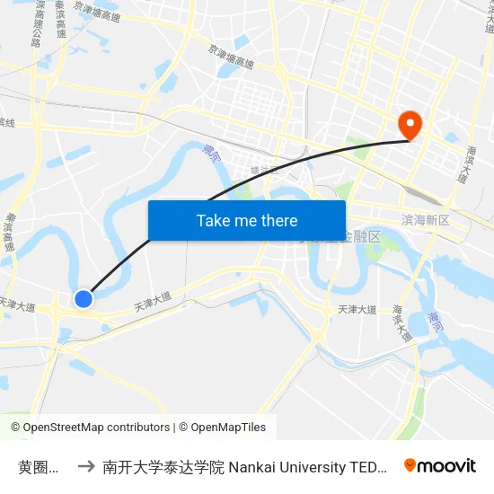 黄圈村西 to 南开大学泰达学院 Nankai University TEDA College map