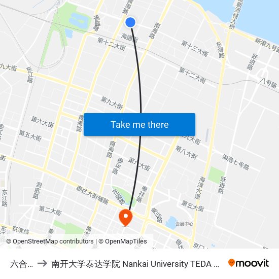 六合镁 to 南开大学泰达学院 Nankai University TEDA College map