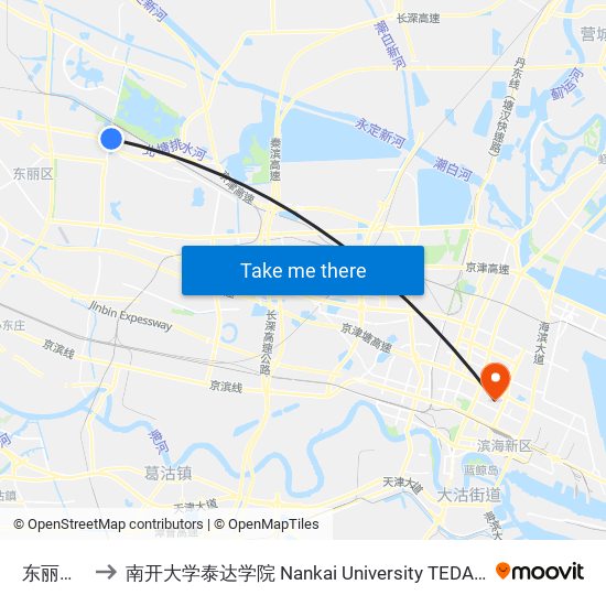 东丽湖路 to 南开大学泰达学院 Nankai University TEDA College map