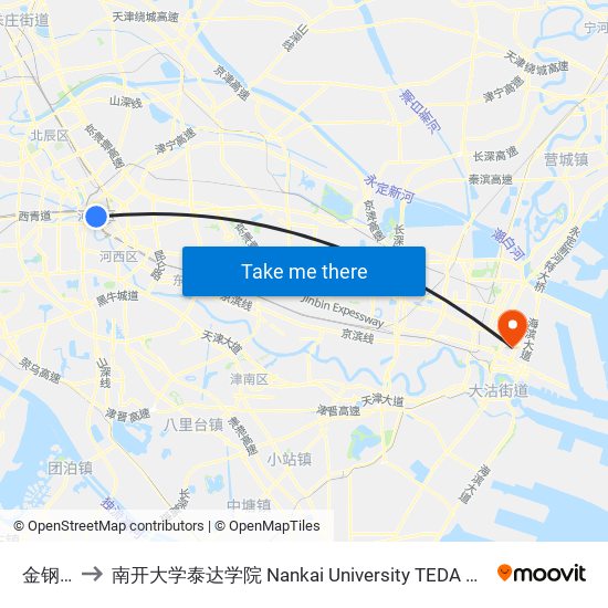 金钢桥 to 南开大学泰达学院 Nankai University TEDA College map