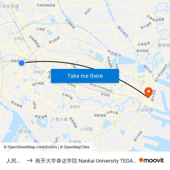 人民医院 to 南开大学泰达学院 Nankai University TEDA College map