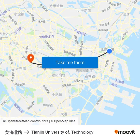 Huanghai North Road to Tianjin University of Technology map
