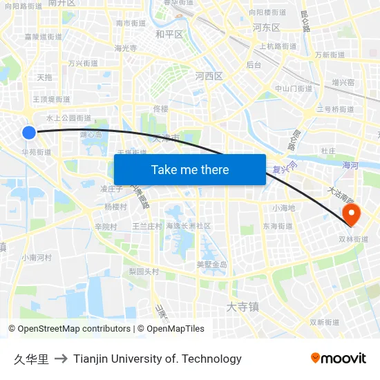 Jiuhua Li to Tianjin University of Technology map